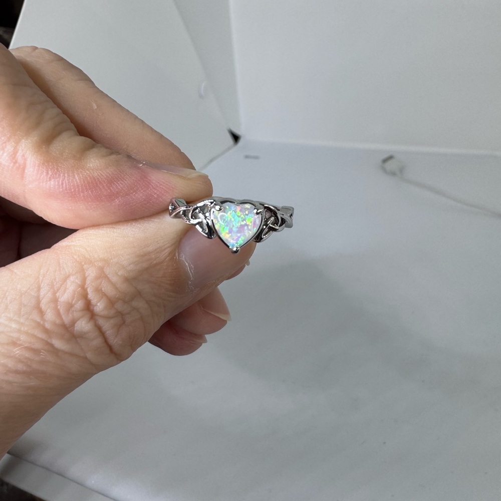 Silver Opal Heart Ring